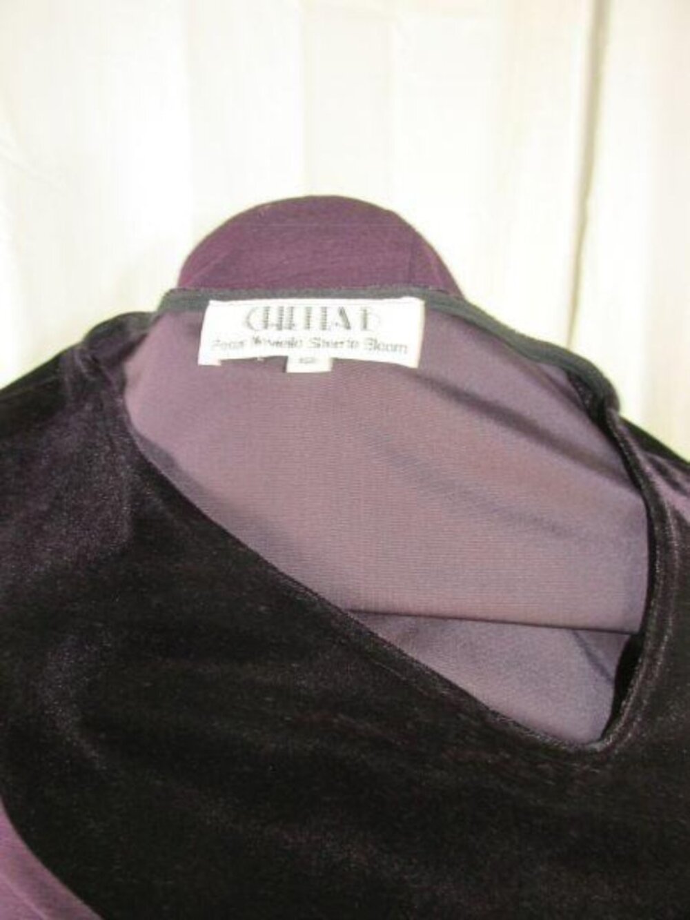 Vintage Chetta B Purple Velvet Jersey Maxi Dress 12 Geometric Body Con Stretch - Picture 6 of 11